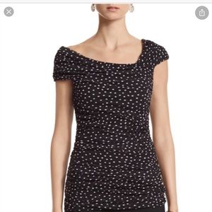WHBM Polka Dot Mesh Ruched Knit Top Sz Small